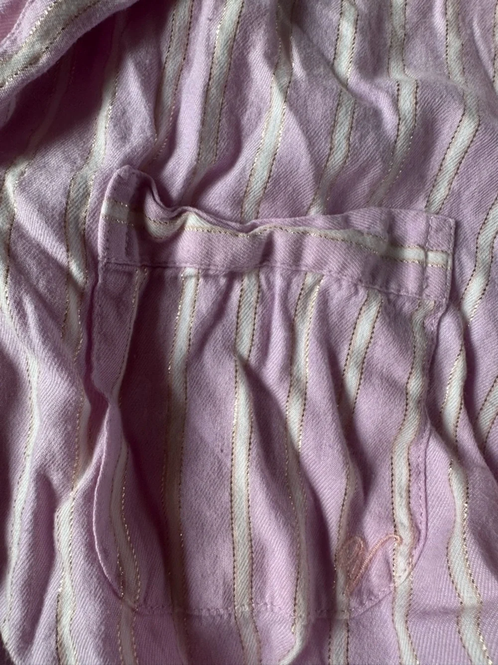 Victoria Secret Pink Striped Metallic Pajama Set Top Shorts Sz M Cotton Modal